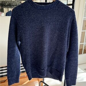 Handmade Wool Navy Blue Crewneck Sweater for Women